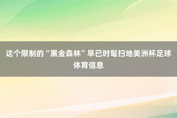 这个限制的“黑金森林”早已时髦扫地美洲杯足球体育信息